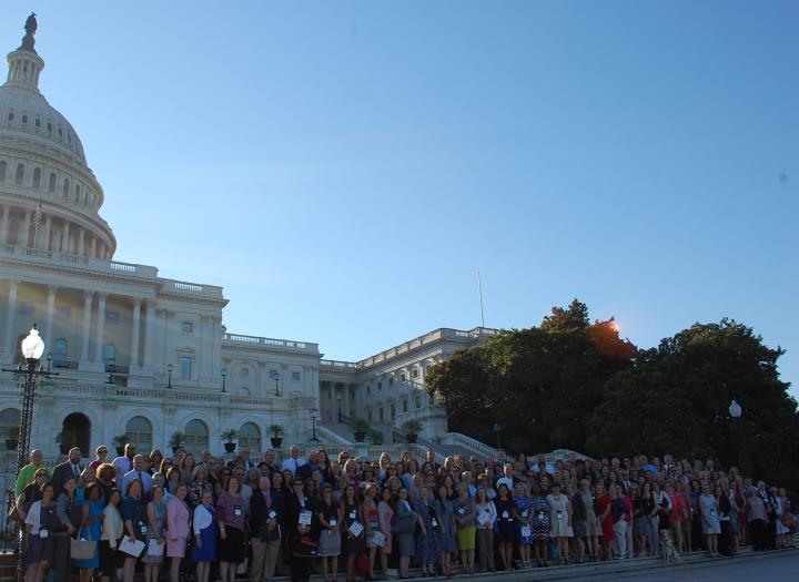 People gathered outside of the US Capitol building