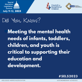 Text: Did you know? Meeting the mental health needs of infants, toddlers, children, and youth is critical to supporting their education and development.  - on a blue background with SELS header
